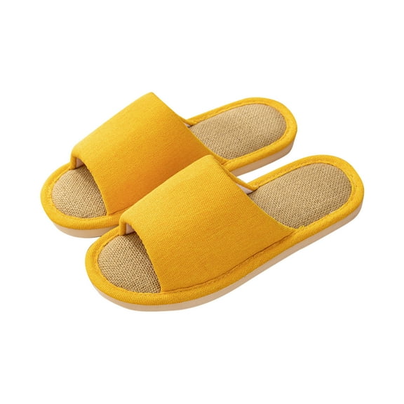 Xfvqtps Women House Slippers Linen Flax Insole Memory Foam Soft Sole Non Slip Slide Bedroom Indoor Slippers Yellow