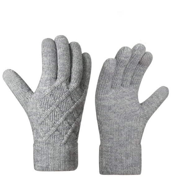 Xfvqtps Women Knit Gloves Touchscreen Solid Color Plaid Winter Warm Stretchy Mittens for Women Gray
