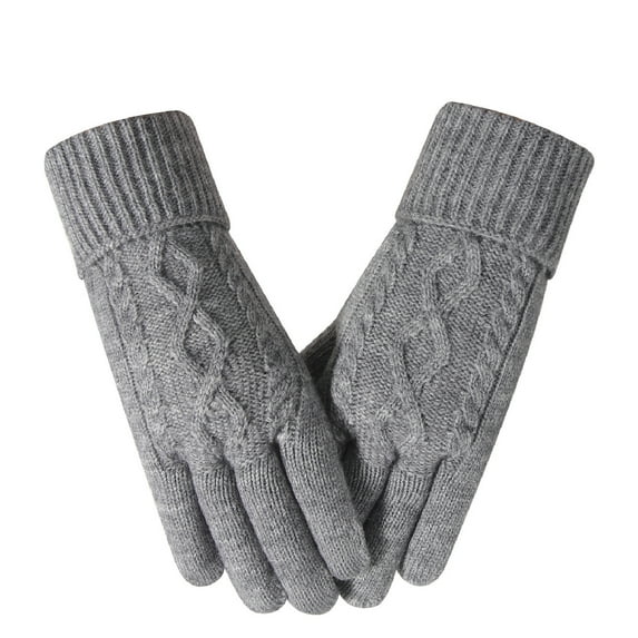 Xfvqtps Women Knit Gloves Touchscreen Solid Color Rib Winter Warm Stretchy Mittens for Women Gray