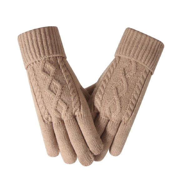Xfvqtps Women Knit Gloves Touchscreen Solid Color Rib Winter Warm Stretchy Mittens for Women Khaki