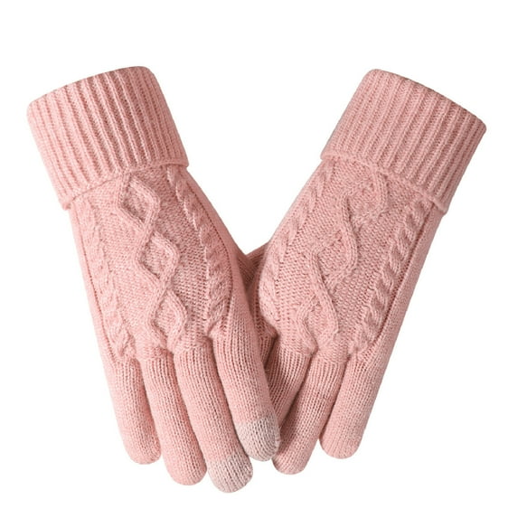 Xfvqtps Women Knit Gloves Touchscreen Solid Color Rib Winter Warm Stretchy Mittens for Women Pink