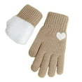 thumbnail image 1 of Xfvqtps Women Knit Gloves with Plush Lined Warm Winter Gloves Heart Symbol Thickened Cozy Soft Stretchy Extended Mittens for Women Khaki, 1 of 4