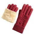 thumbnail image 1 of Xfvqtps Women Knit Gloves with Plush Lined Warm Winter Gloves Rib Thickened Cozy Soft Stretchy Extended Mittens for Women Red, 1 of 5