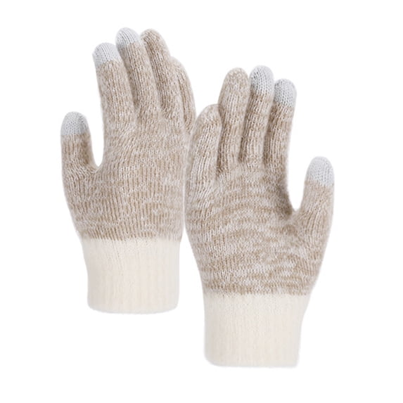 Xfvqtps Women Knit Gloves with Plush Lined Winter Warm Stripe Stretchy Touchscreen Mittens for Women Beige