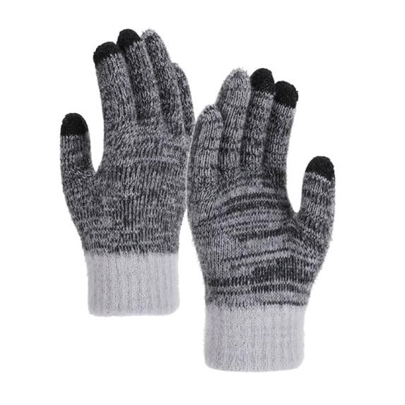 Xfvqtps Women Knit Gloves with Plush Lined Winter Warm Stripe Stretchy Touchscreen Mittens for Women Gray
