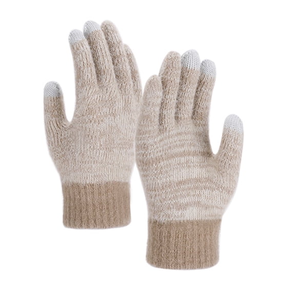 Xfvqtps Women Knit Gloves with Plush Lined Winter Warm Stripe Stretchy Touchscreen Mittens for Women Khaki