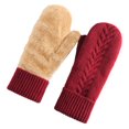 thumbnail image 1 of Xfvqtps Women Knit Mittens with Plush Lined Warm Winter Gloves Rib Thickened Cozy Soft Stretchy Extended Gloves for Women Red, 1 of 5