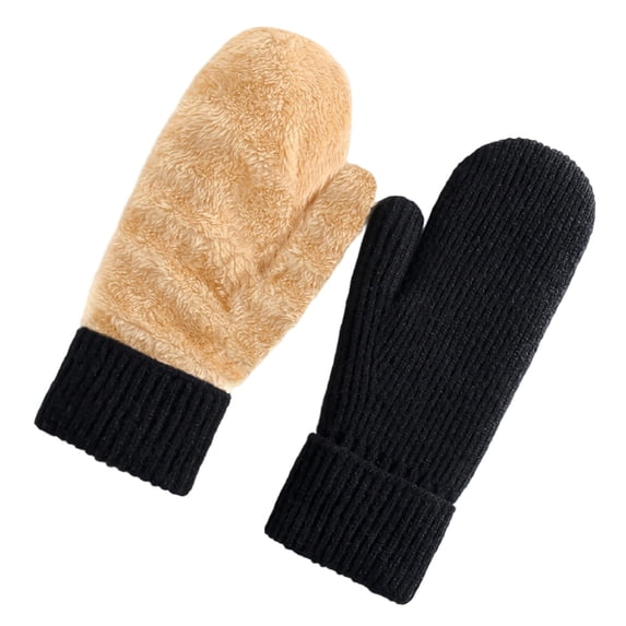 Xfvqtps Women Knit Mittens with Plush Lined Warm Winter Gloves Thickened Cozy Soft Stretchy Extended Gloves for Women Black