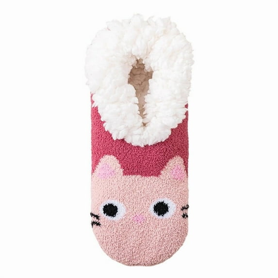 Xfvqtps Women Knit Socks with Grips Plush Lined Low Cut Thick Winter Warm Christmas Pattern Cute Lovely Home Floor Socks as Christmas Gift Hot Pink