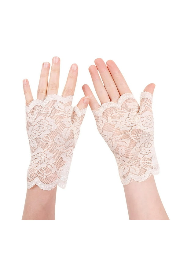 Women Lace Fingerless Gloves Wedding Dresses Performances Dance Party Decorations Elastic Breathable Gloves Beige