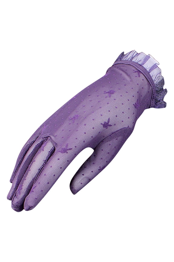 Women Lace Gloves Polka Dot Rabbit Embroidery Wedding Dresses Performances Dance Party Decorations Elastic Breathable Gloves Purple