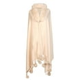 thumbnail image 1 of Xfvqtps Women Long Cape Faux Fur Collar Cloak Tassel Hem with Plush Pompom Open Front Solid Color Thickened Warm Loose Windproof Coldproof Warm Winter Long Coat Beige, 1 of 5