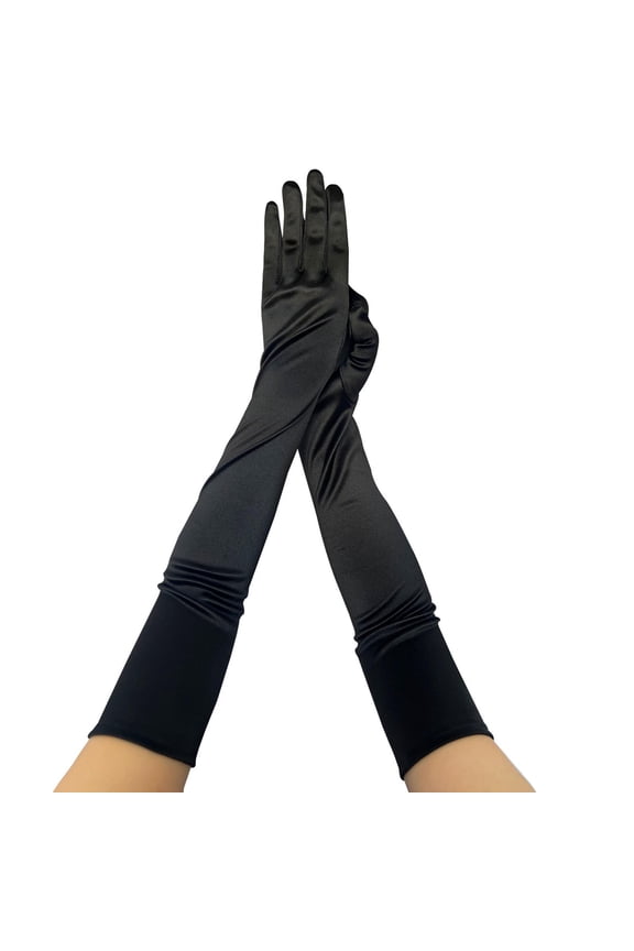 Women Long Satin Gloves Solid Color for Christmas Party Dancing Evening Party Opera Black