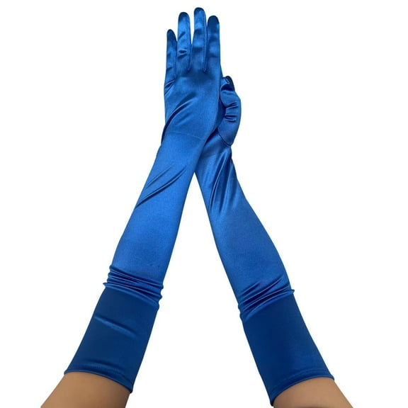 Xfvqtps Women Long Satin Gloves Solid Color for Christmas Party Dancing Evening Party Opera Blue