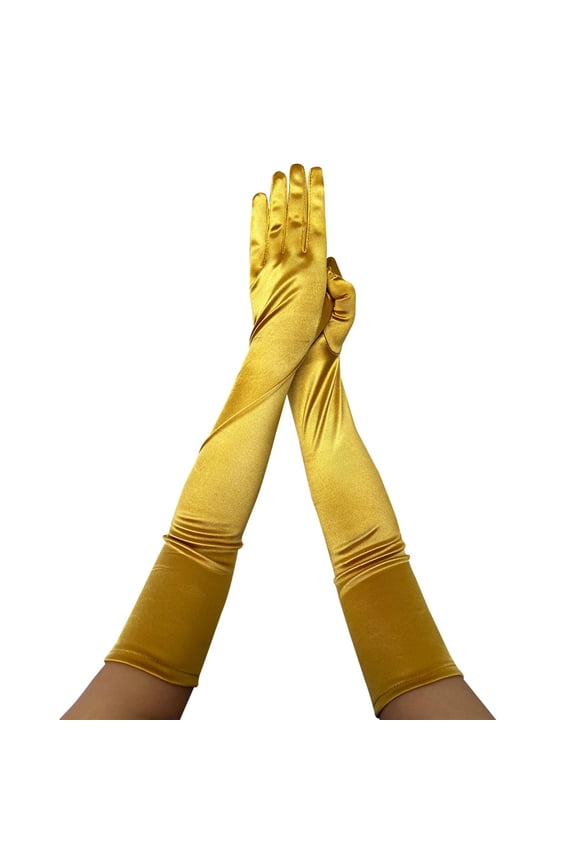 Women Long Satin Gloves Solid Color for Christmas Party Dancing Evening Party Opera Gold