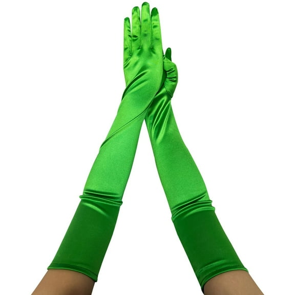 Xfvqtps Women Long Satin Gloves Solid Color for Christmas Party Dancing Evening Party Opera Green