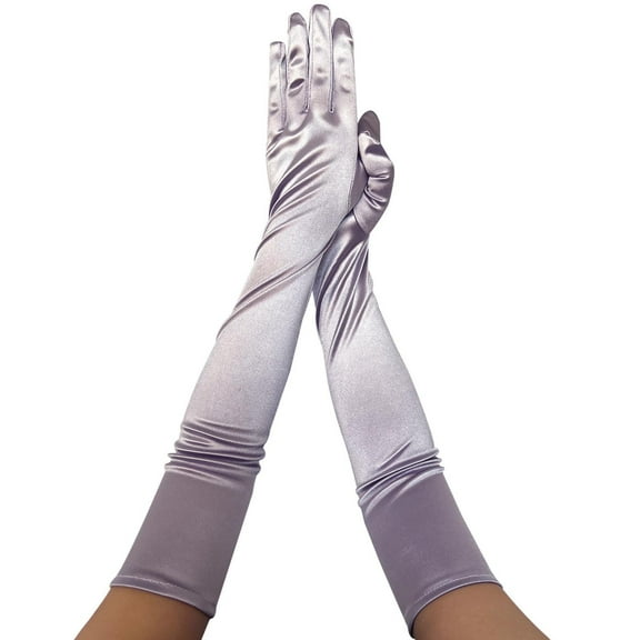 Xfvqtps Women Long Satin Gloves Solid Color for Christmas Party Dancing Evening Party Opera Purple