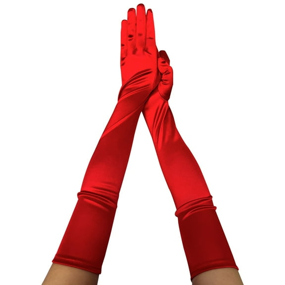 Xfvqtps Women Long Satin Gloves Solid Color for Christmas Party Dancing Evening Party Opera Red