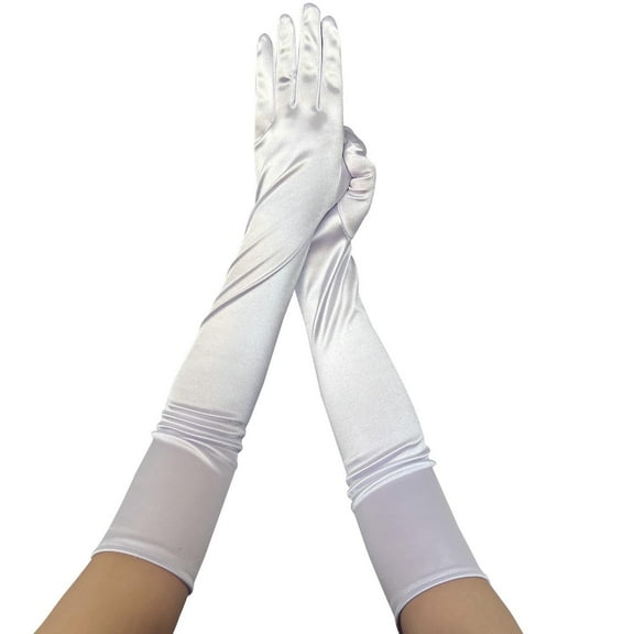 Xfvqtps Women Long Satin Gloves Solid Color for Christmas Party Dancing Evening Party Opera White