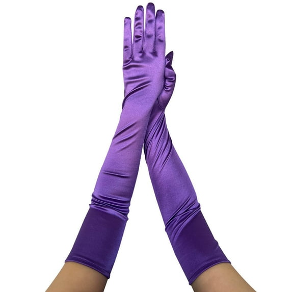 Xfvqtps Women Long Satin Gloves Solid Color for Christmas Party Dancing Evening Party Opera deep Purple