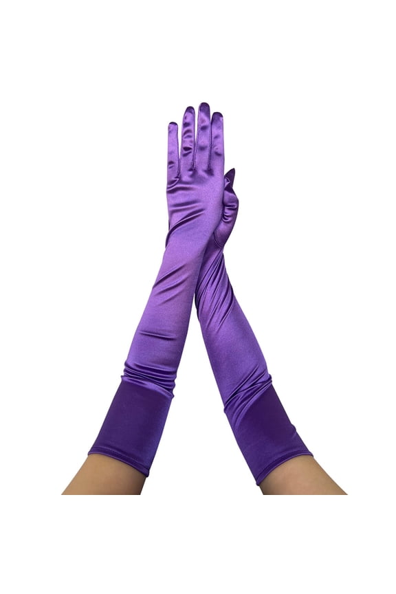 Women Long Satin Gloves Solid Color for Christmas Party Dancing Evening Party Opera deep Purple