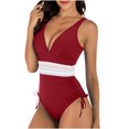 thumbnail image 1 of Xfvqtps Women One Piece Swimsuit Embroidery Waist V Neck Side Drawstring Tummy Control Slimming Bathing Suit for Beach Red, 1 of 5
