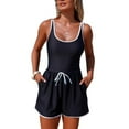 thumbnail image 1 of Xfvqtps Women One Piece Swimsuit Swim Rompers with Pockets Round Neck Drawstring Sports Modest Swimsuits Jumpsuit Black, 1 of 6