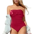 thumbnail image 1 of Xfvqtps Women One Piece Swimsuit Tube Swimwear Ruffle Sleeveless Solid Color Tummy Control Slimming Bandeau Swimsuit for Beach Red, 1 of 5