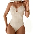 thumbnail image 1 of Xfvqtps Women One Piece Swimsuit U-Wire Ruched Tie Back Lace up Ribbed Line Tummy Control Bathing Suit for Beach Beige, 1 of 7