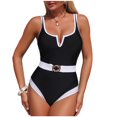 thumbnail image 1 of Xfvqtps Women One Piece Swimsuit with Belt Removable Padding Tummy Control Slimming Adjustable Straps V Neck Bathing Suit for Beach Black, 1 of 7