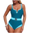 thumbnail image 1 of Xfvqtps Women One Piece Swimsuit with Belt Removable Padding Tummy Control Slimming Adjustable Straps V Neck Bathing Suit for Beach Blue, 1 of 7