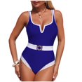 thumbnail image 1 of Xfvqtps Women One Piece Swimsuit with Belt Removable Padding Tummy Control Slimming Adjustable Straps V Neck Bathing Suit for Beach Dark Blue, 1 of 7