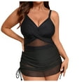 thumbnail image 1 of Xfvqtps Women Plus Size One Piece Swimsuit Mesh Swim Dress Side Drawstring Ruched V Neck Adjustable Straps Slimming Bathing Suit Black, 1 of 9
