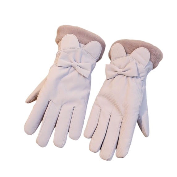 Xfvqtps Women Ski Gloves with Plush Lined Touchscreen Solid Color Cute Bow Winter Warm Mittens for Women Purple