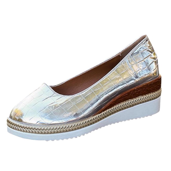 Xfvqtps Women Slip on Espadrille Shoes Metallic Wedge Heel Slip on Flats Casual Spring Summer Shoes Ladies Slip on Loafers