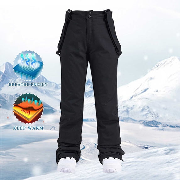 Xfvqtps Women Snow Pants Ski Bibs Snowboarding Adjustable Straps Solid Color Thermal Warm Waterproof Windproof Winter Overalls Black
