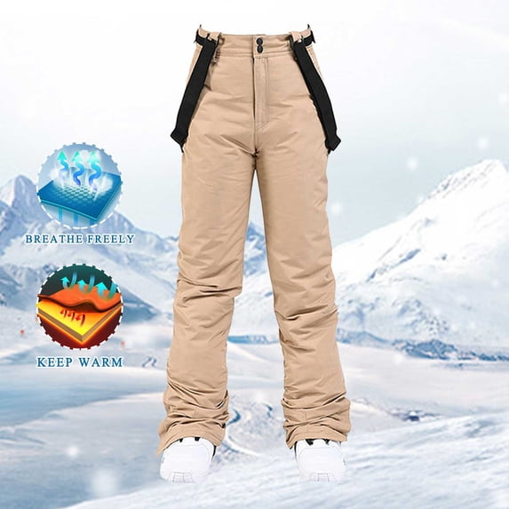 Xfvqtps Women Snow Pants Ski Bibs Snowboarding Adjustable Straps Solid Color Thermal Warm Waterproof Windproof Winter Overalls Coffee