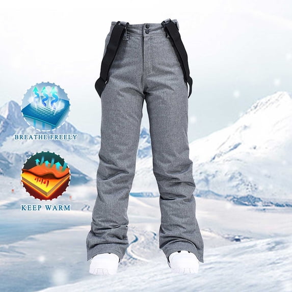 Xfvqtps Women Snow Pants Ski Bibs Snowboarding Adjustable Straps Solid Color Thermal Warm Waterproof Windproof Winter Overalls Gray