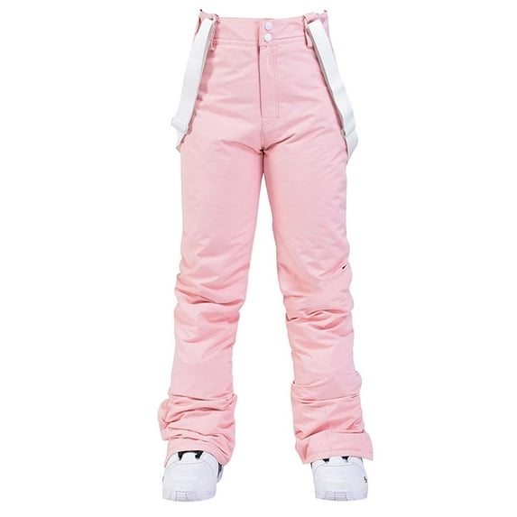 Xfvqtps Women Snow Pants Ski Bibs Snowboarding Adjustable Straps Solid Color Thermal Warm Waterproof Windproof Winter Overalls Pink