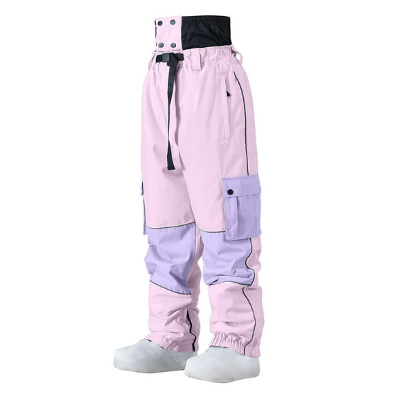 Xfvqtps Women Snow Pants Snowboarding Raise Waistband Elastic Trouser Leg Multiple Pockets Warm Waterproof Windproof Winter Ski Pants Pink