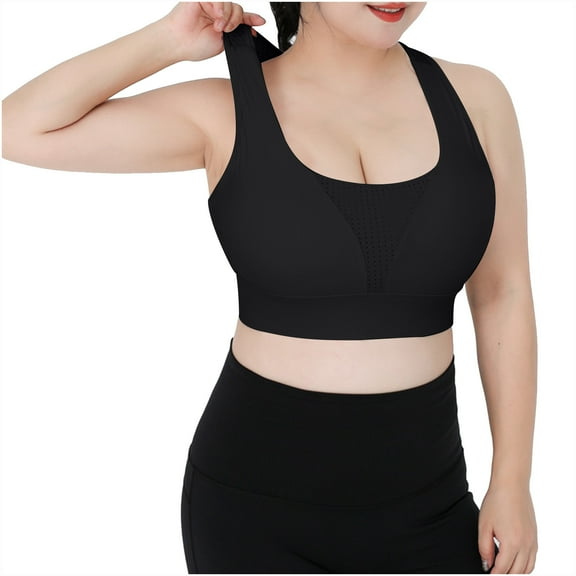 Xfvqtps Women Sports Bra for Large Breasts Back Buckle Hollow out Mesh Breathable Racerback High Impact Elastic Yoga Workout Crop Tank Top Black