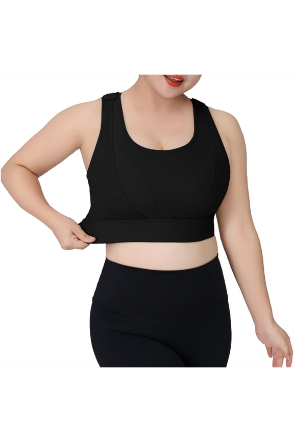 Women Sports Bra for Large Breasts Back Buckle Hollow out Racerback Lift It up High Impact Yoga Workout Crop Tank Top Black