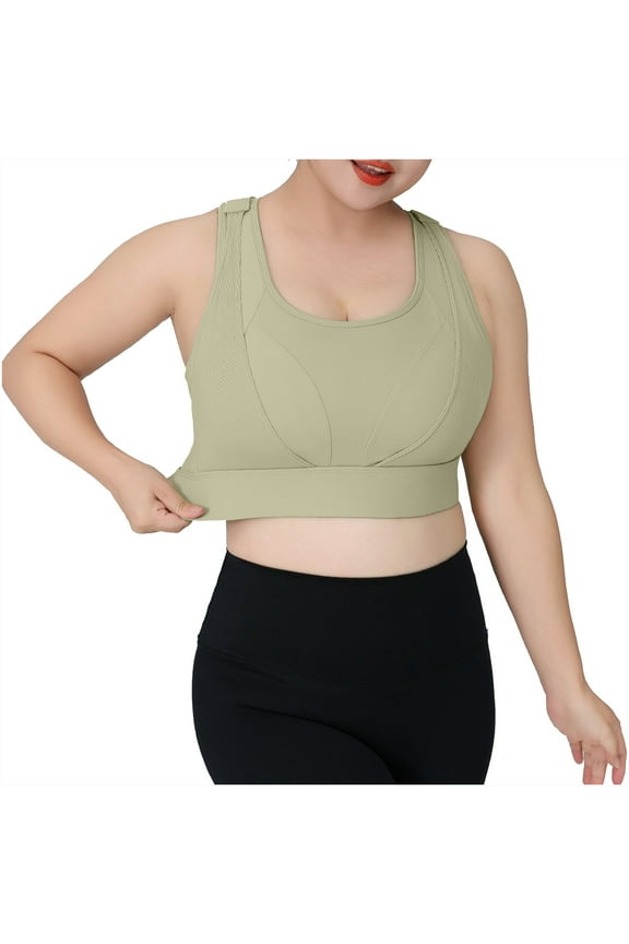 Women Sports Bra for Large Breasts Back Buckle Hollow out Racerback Lift It up High Impact Yoga Workout Crop Tank Top Green
