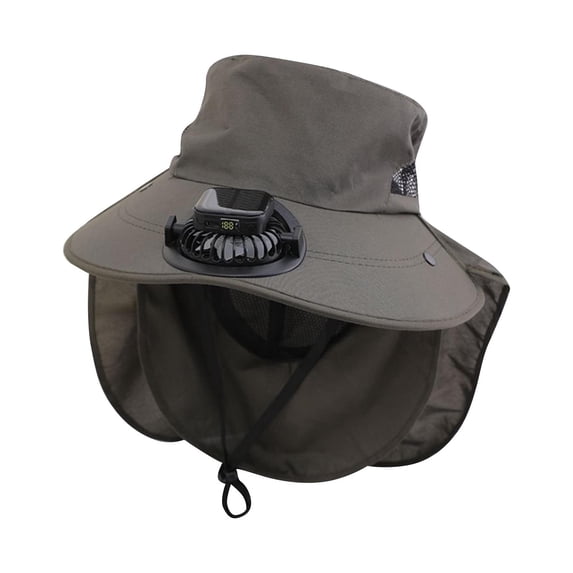 Xfvqtps Women Sun Hat with Sun Visor Neck Flap Cooling Fan Hat Solar Power USB Charging Adjustable Large Brim Beach Hats with Fans Summer Hat