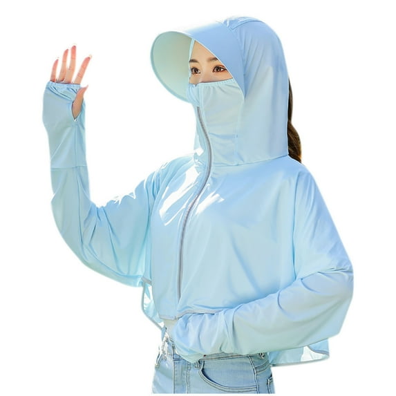 Xfvqtps Women Sun Protective Hooded Coat Jacket Hat Hoodie Summer Breathable Cycling Beach Cap Outdoor Travel Bucket Hat Sky Blue