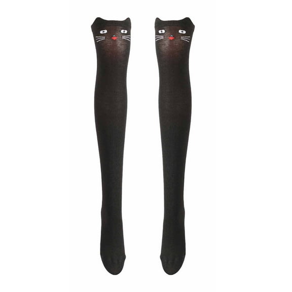 Xfvqtps Women Thigh High Socks Cute Cartoon Animals Pattern Over the Knee Party Cotton Stockings Black