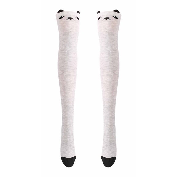 Xfvqtps Women Thigh High Socks Cute Cartoon Animals Pattern Over the Knee Party Cotton Stockings Gray