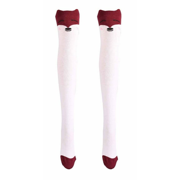 Xfvqtps Women Thigh High Socks Cute Cartoon Animals Pattern Over the Knee Party Cotton Stockings White