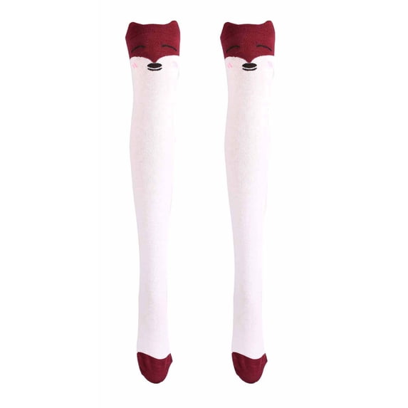 Xfvqtps Women Thigh High Socks Cute Cartoon Animals Pattern Over the Knee Party Cotton Stockings White