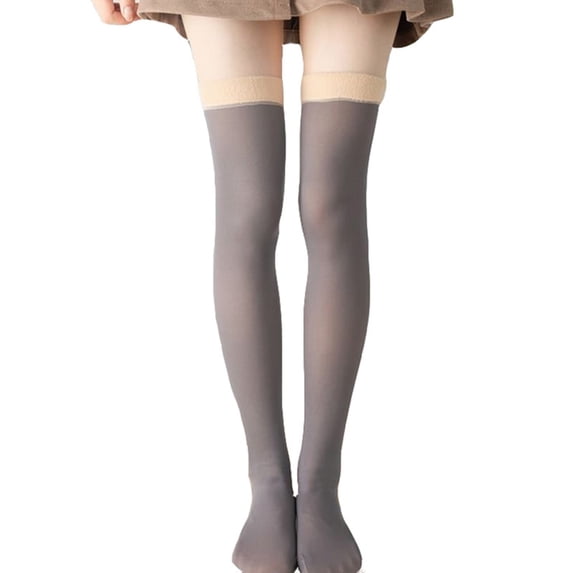 Xfvqtps Women Thigh High Socks Over Knee Fake Translucent Invisible Warm Fleece Solid Fashion Sheer Socks Gray